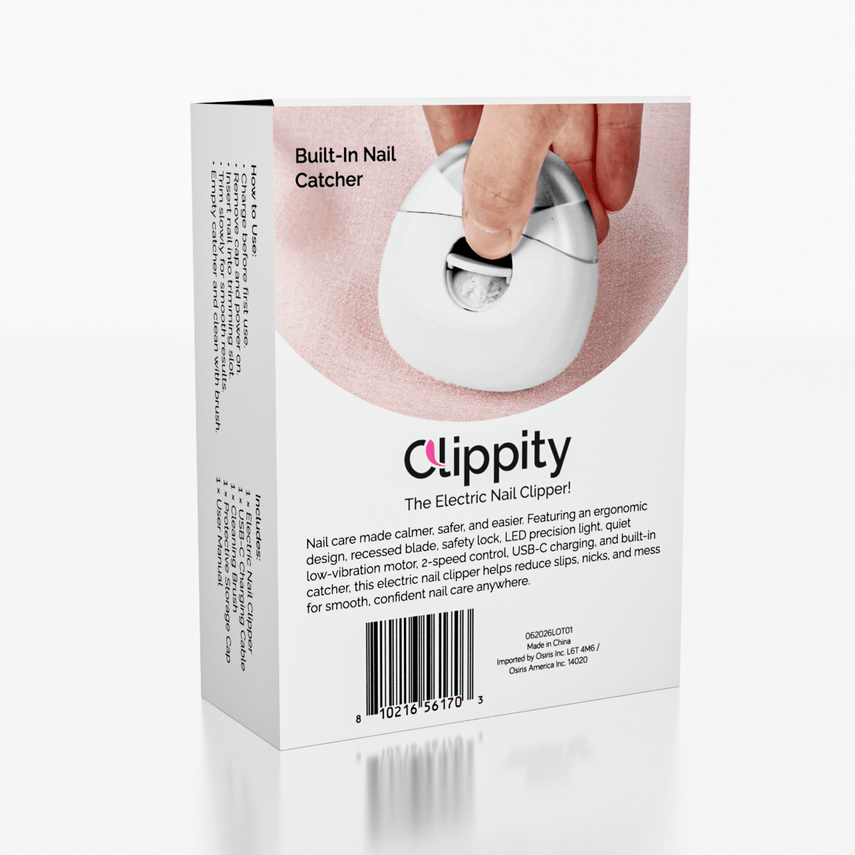 Clippity Rechargeable Electric Nail Clipper with LED Light Simple Exclusive 