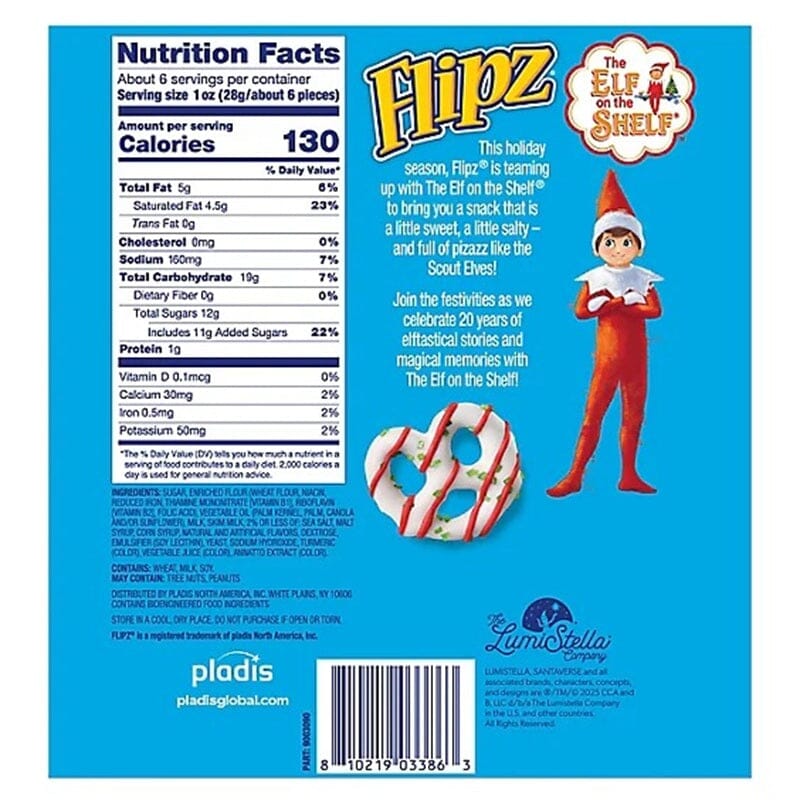 Flipz x Funfetti Elf On The Shelf Sugar Cookie Donut Covered Pretzels (6.5 Oz) Simple Flipz 