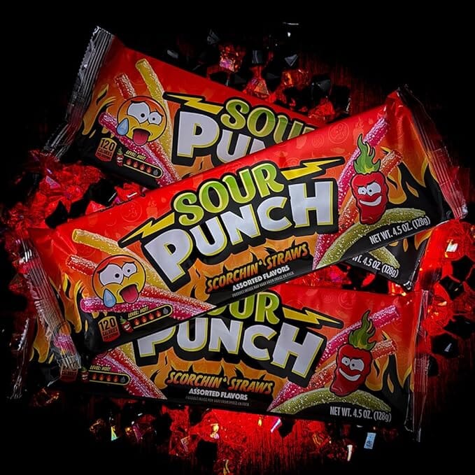 Sour Punch Scorchin Straws Tray 4.5oz Simple Raindrops 