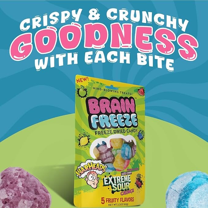 Brain Freeze x Warheads: Extreme Sour Crunch Freeze Dried Candy (3.2oz) Mixed Fruit Flavor Simple Warheads 