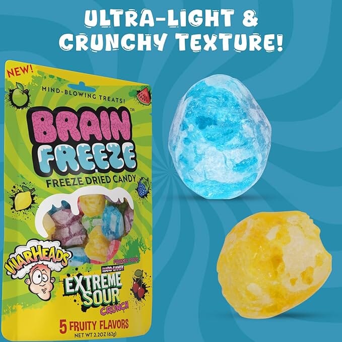 Brain Freeze x Warheads: Extreme Sour Crunch Freeze Dried Candy (3.2oz) Mixed Fruit Flavor Simple Warheads 