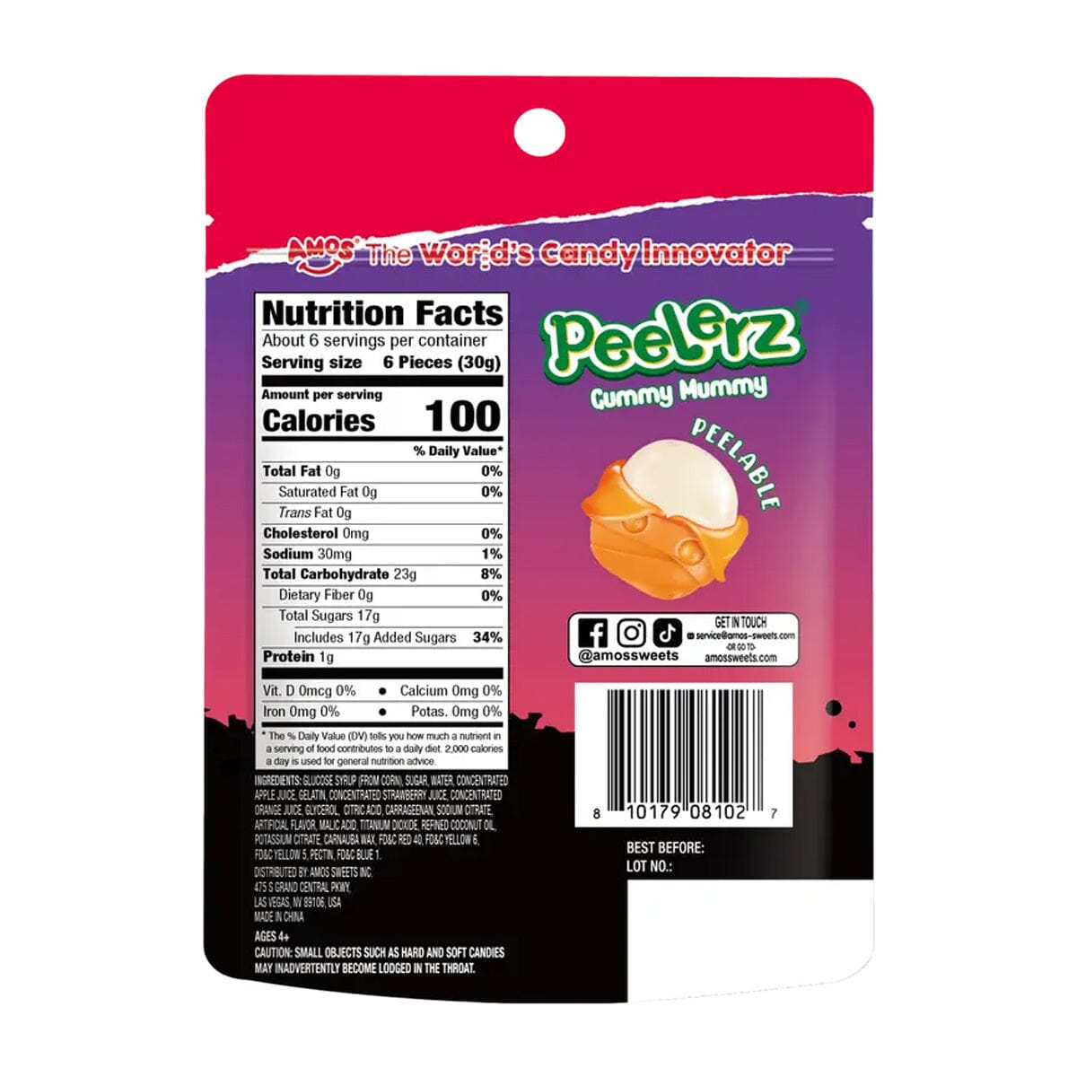 Amos Halloween Peelerz Gummy Mummy Candy (6 oz) Simple Amos Sweets 