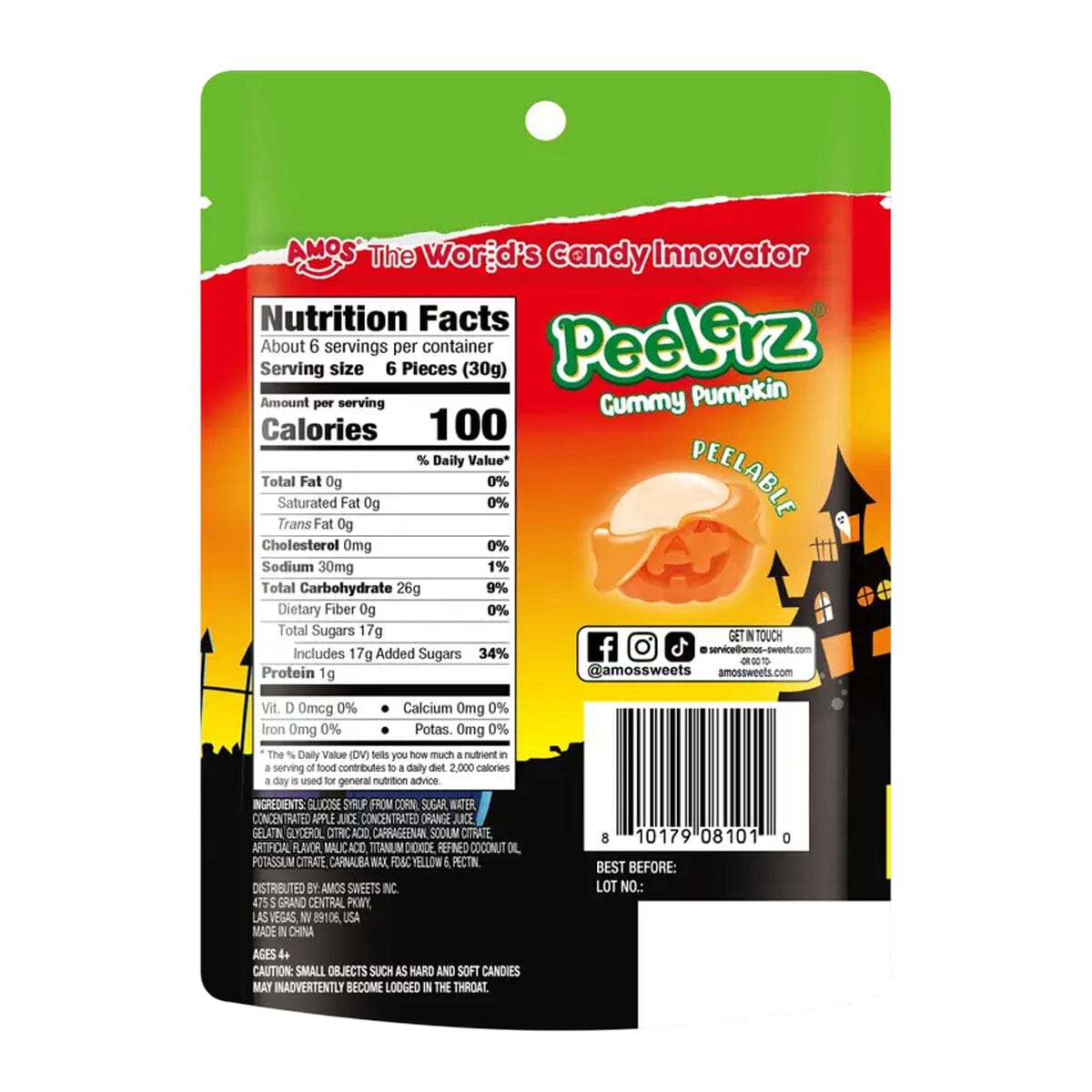 Amos Halloween Peelerz Pumpkin Gummies Candy (6 oz) Simple Amos Sweets 