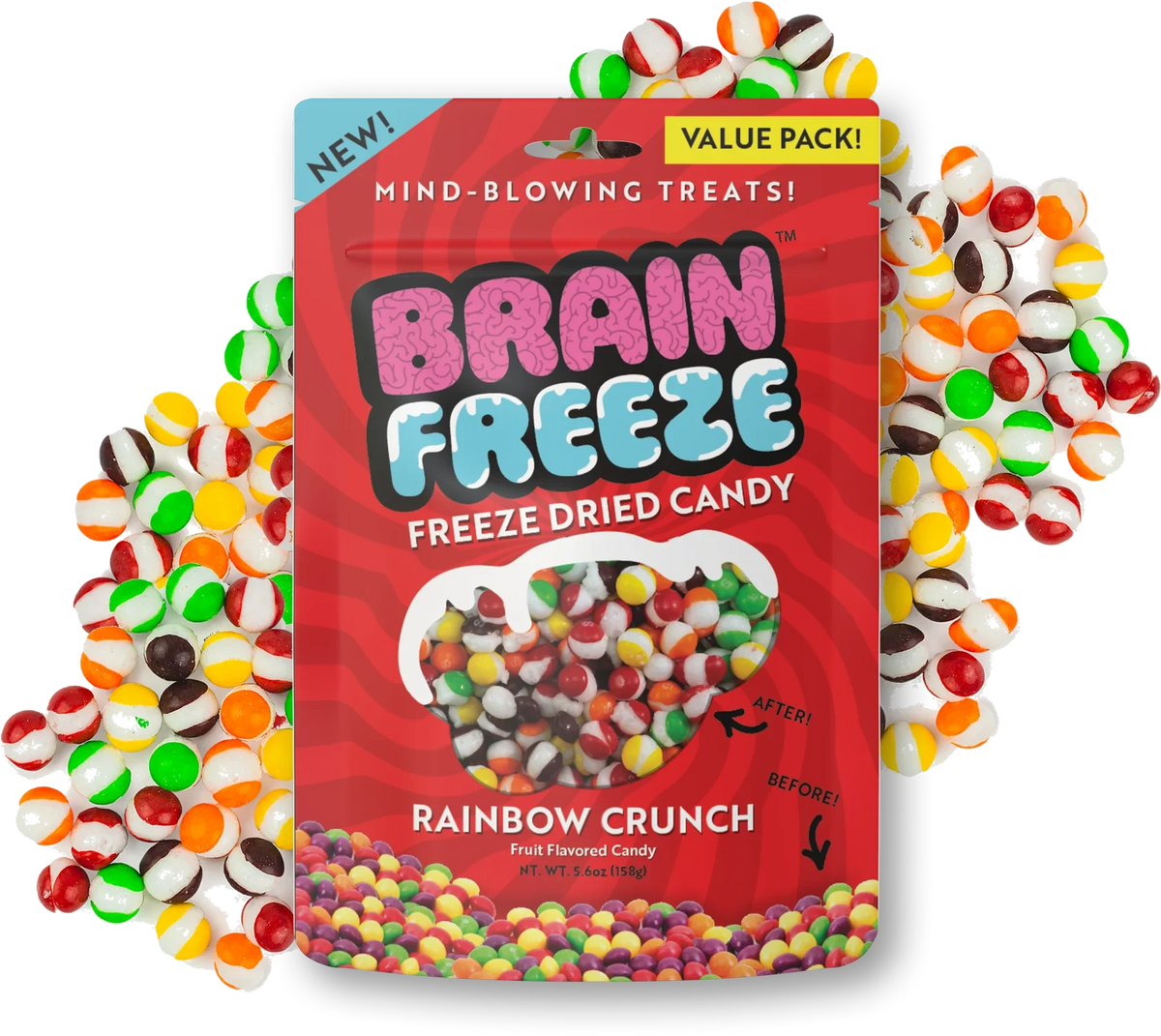 Brain Freeze: Rainbow Crunch Freeze-Dried Candy Simple Warheads 