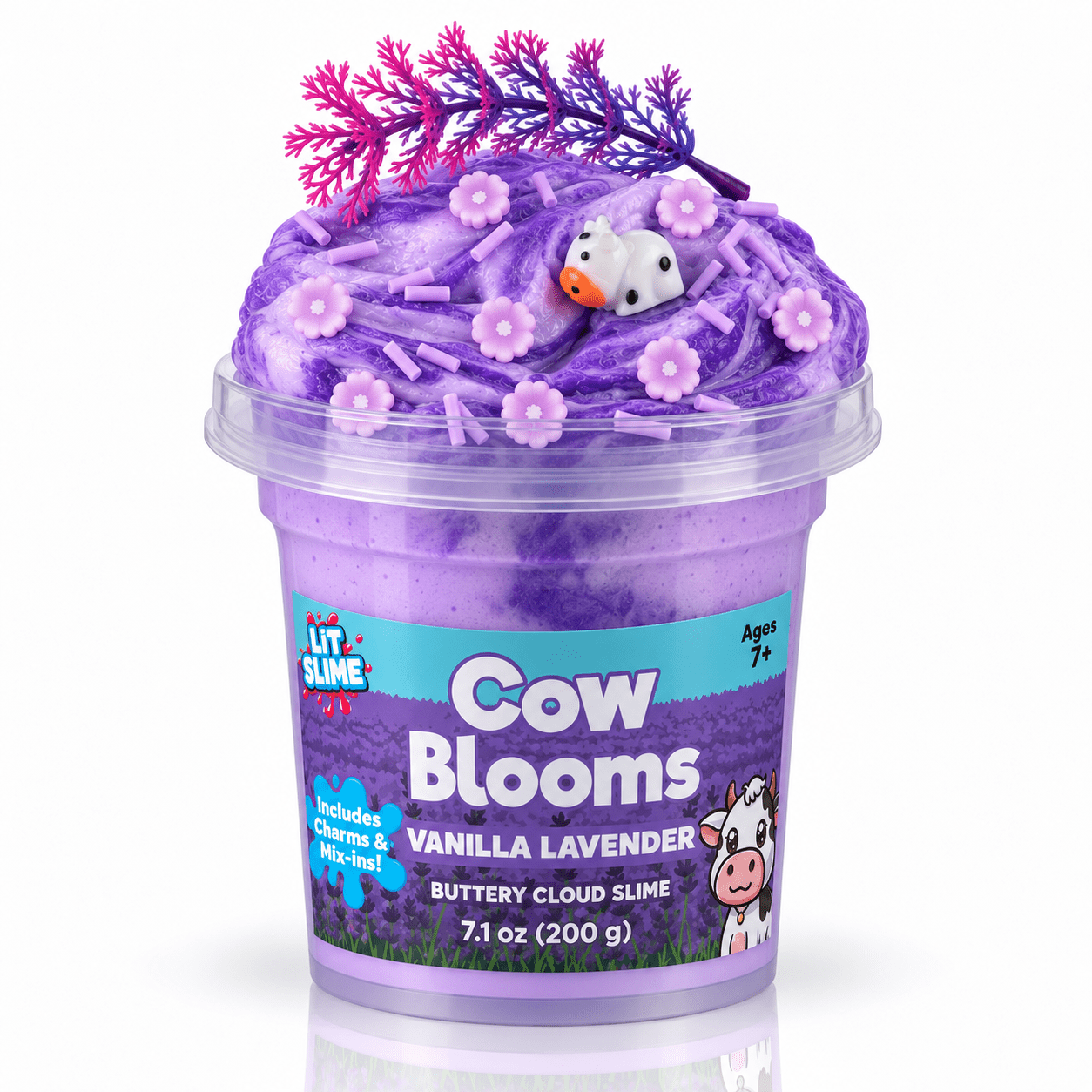 LIT Slime Animal Charms Collection Scented Slime Jar (7.1oz) Cow Blooms Simple LIT Slime 