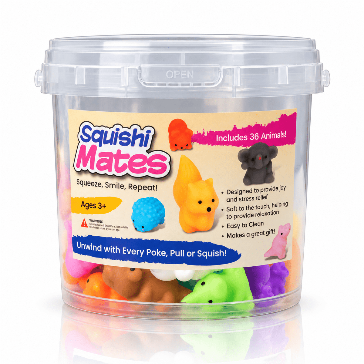 Squishi Mates Mochi Taba Squishy Fidget Toy Tub (36pc) Simple Exclusive 