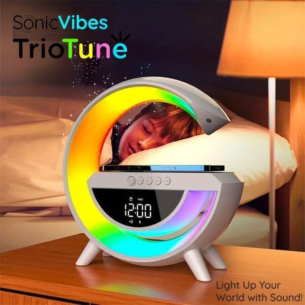Vibe Mobile Bass Led Wireless Speaker With Smartphone Stand Sonic Vibes: 3-in-1 Triotunes Bluetooth Speaker w/ Charger & Digital C