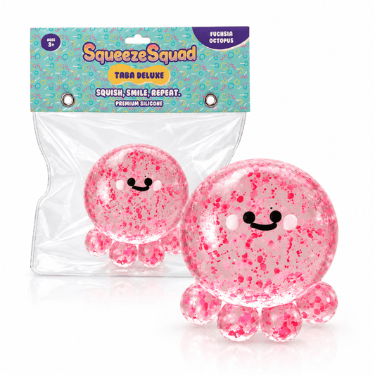 SqueezeSquad Taba Deluxe Premium Silicone Squishies® Fidget Toy - Fuchsia Octopus Simple SqueezeSquad 