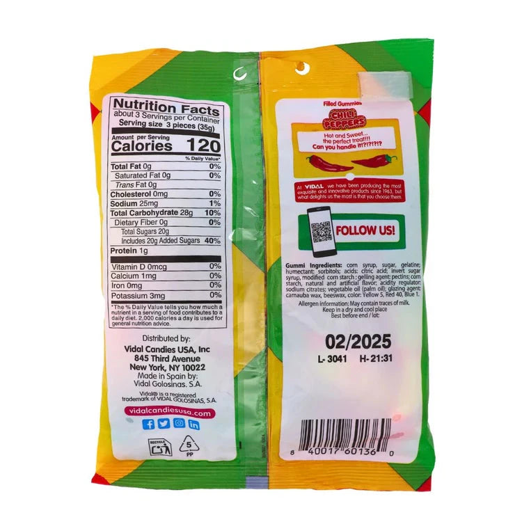 Vidal Spicy Chili Peppers Filled Gummies - 3.5oz Simple Exclusive 
