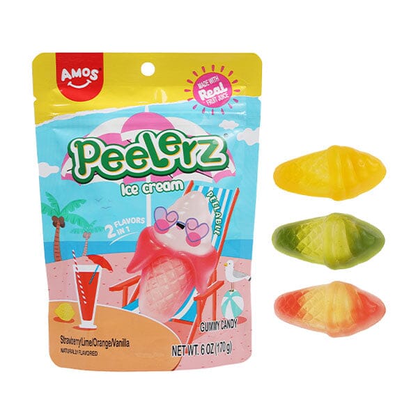 Amos 4D Peelerz Peelable Fruit Gummy Candy (6oz) Multiple Flavors Simple Amos Sweets NEW! Ice Cream Peelerz 