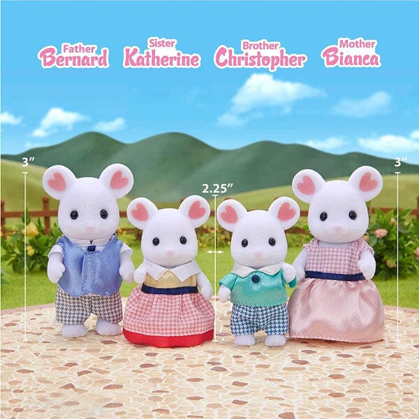 Calico Critters: Marshmallow Mouse Family (4pc) Posable Flocked Collectible Figurines Simple Calico Critters 