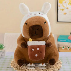 Capybara 9" Kawaii Bunny Hat & Boba Drink Plush Toy Simple Exclusive 