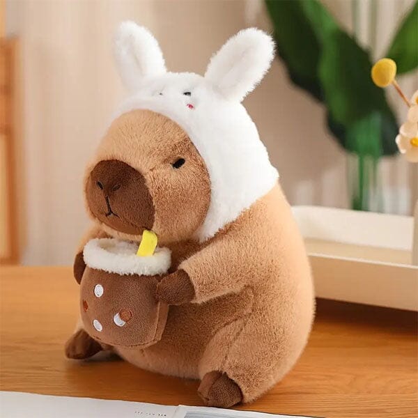 Capybara 9" Kawaii Bunny Hat & Boba Drink Plush Toy Simple Exclusive 