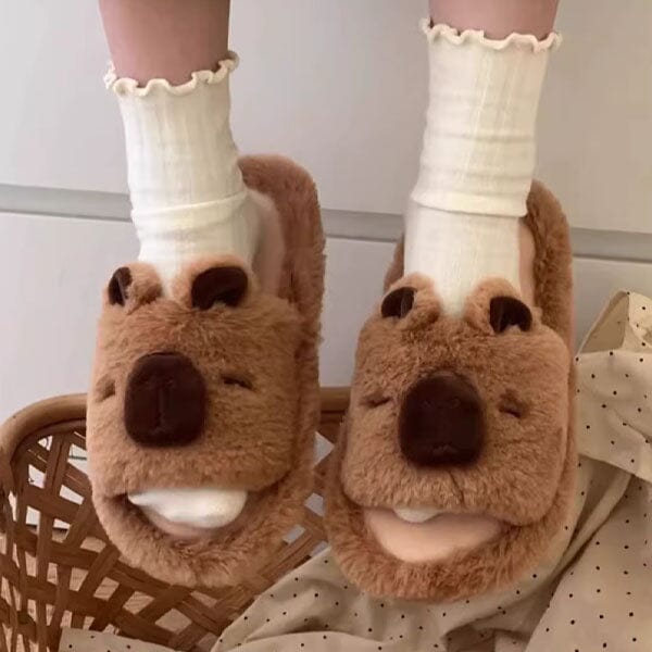 Fluffy Capybara Slippers Unisex Open-Toe Plush Slides (Multiple Sizes) Simple Exclusive 