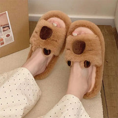 Fluffy Capybara Slippers Unisex Open-Toe Plush Slides (Multiple Sizes) Simple Exclusive 