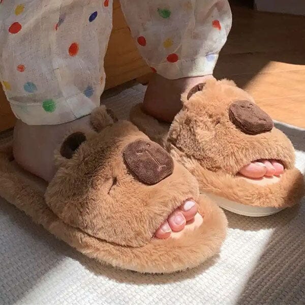 Fluffy Capybara Slippers Unisex Open-Toe Plush Slides (Multiple Sizes) Simple Exclusive 