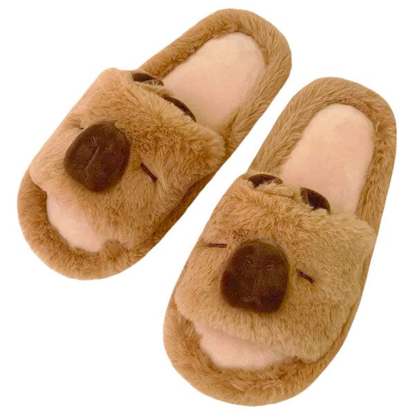 Fluffy Capybara Slippers Unisex Open-Toe Plush Slides (Multiple Sizes) Simple Exclusive 