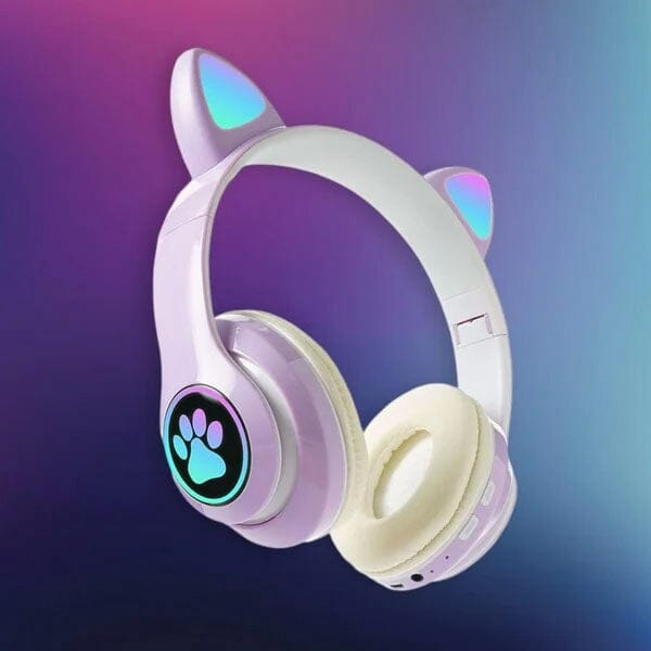 SoundLogicXT TWS Foldable Bluetooth Cute Purple Cat Headphones Simple magazineracksdirect 