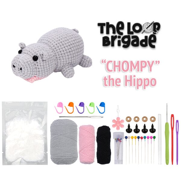 The LOOP Brigade: DIY Mini Crochet Plush Toy Complete Kit For Beginners - Chompy the Hippo Simple Exclusive 