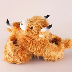Fluffy Highland Cow Slippers Unisex Plush Rubber Sole Shoe (1 Pair) One-Size-Fits-Most Simple Exclusive 