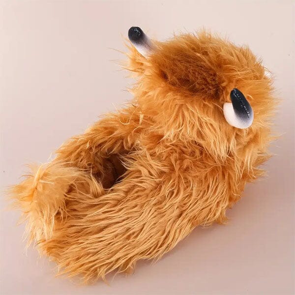 Fluffy Highland Cow Slippers Unisex Plush Rubber Sole Shoe (1 Pair) One-Size-Fits-Most Simple Exclusive 