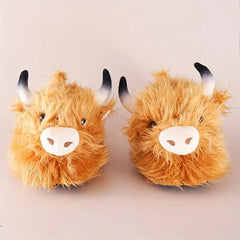 Fluffy Highland Cow Slippers Unisex Plush Rubber Sole Shoe (1 Pair) One-Size-Fits-Most Simple Exclusive 
