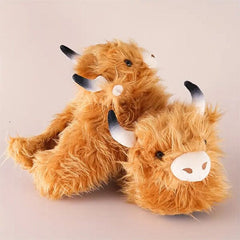 Fluffy Highland Cow Slippers Unisex Plush Rubber Sole Shoe (1 Pair) One-Size-Fits-Most Simple Exclusive 