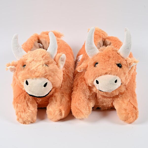 Fluffy Highland Cow Slippers Unisex Plush Rubber Sole Shoe (1 Pair) One-Size-Fits-Most Simple Exclusive 