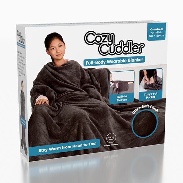 Cozy Cuddler Full-Body Wearable Blanket w/ Foot Pockets (1pc) Black or Grey Simple Cozy Cuddler Grey 