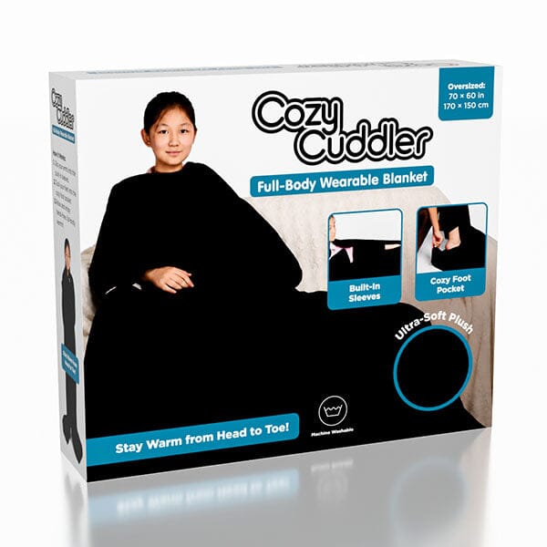 Cozy Cuddler Full-Body Wearable Blanket w/ Foot Pockets (1pc) Black or Grey Simple Cozy Cuddler Black 