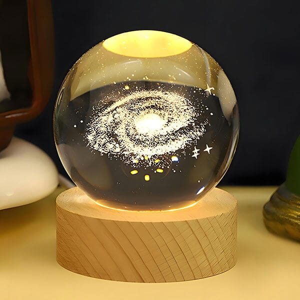 CelestiaGlow LED Crystal Ball With Wooden Base (Multiple Styles) Simple Showcase Galaxy Design 