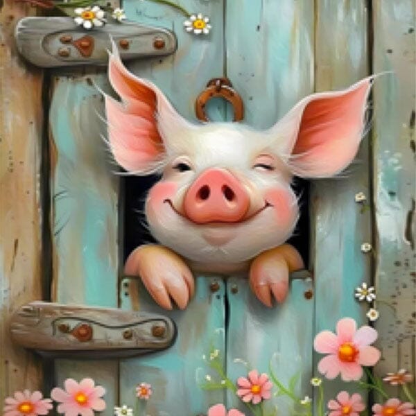 Studio Art Diamond Painting Full Coverage "Piglet Peekaboo" (40cm x 40cm) Simple Studio Art 