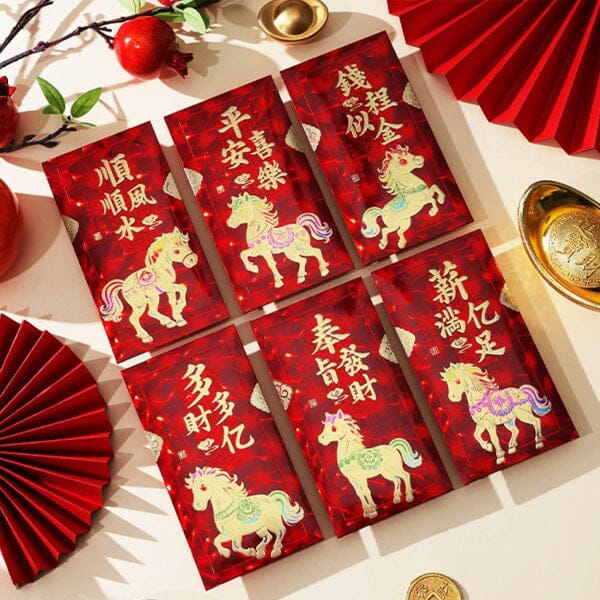 Lucky Lunar New Year Fire Horse Gift Envelopes (6pk) Simple Exclusive 