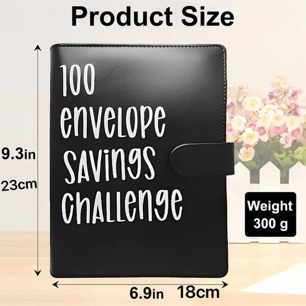 100 Envelopes Money Saving Challenge Black Leather Binder Simple Showcase 