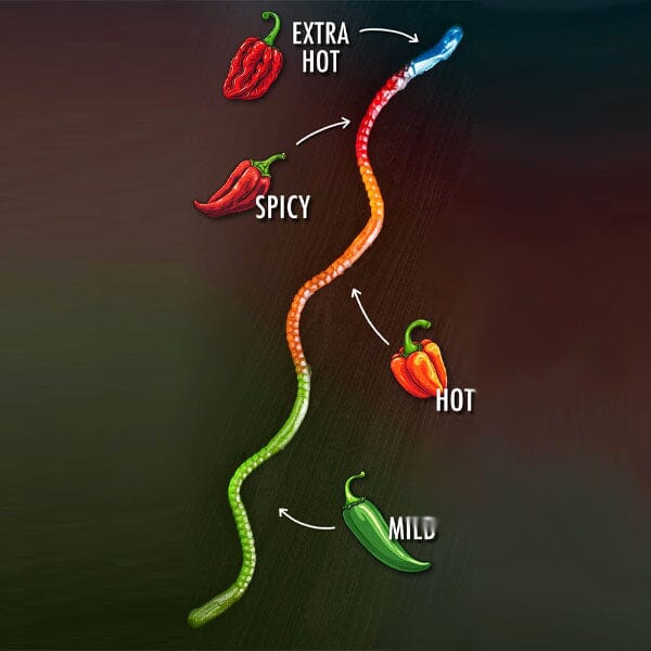 The Gummy Fireworm™ 2ft Hot Gummy Worm Candy of Increasing Spiciness