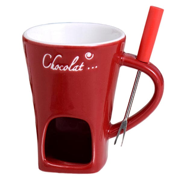 Fonduie Ceramic Mug For Chocolate & Cheese Fondue (Includes Fork & 3 Candles) Simple Exclusive 