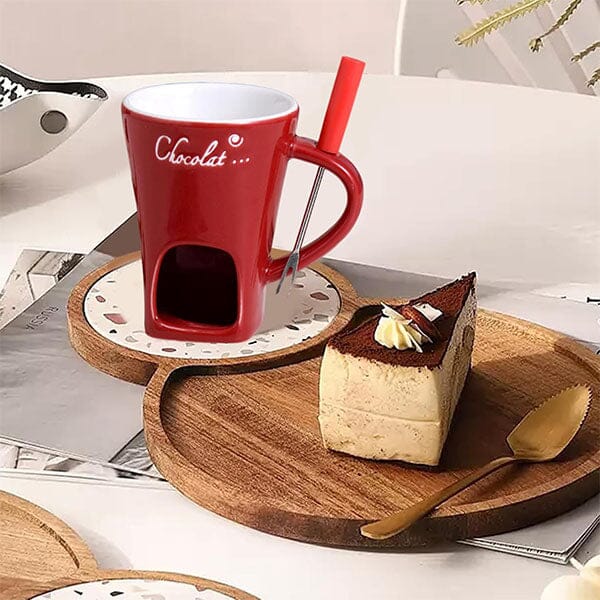 Fonduie Ceramic Mug For Chocolate & Cheese Fondue (Includes Fork & 3 Candles) Simple Exclusive 