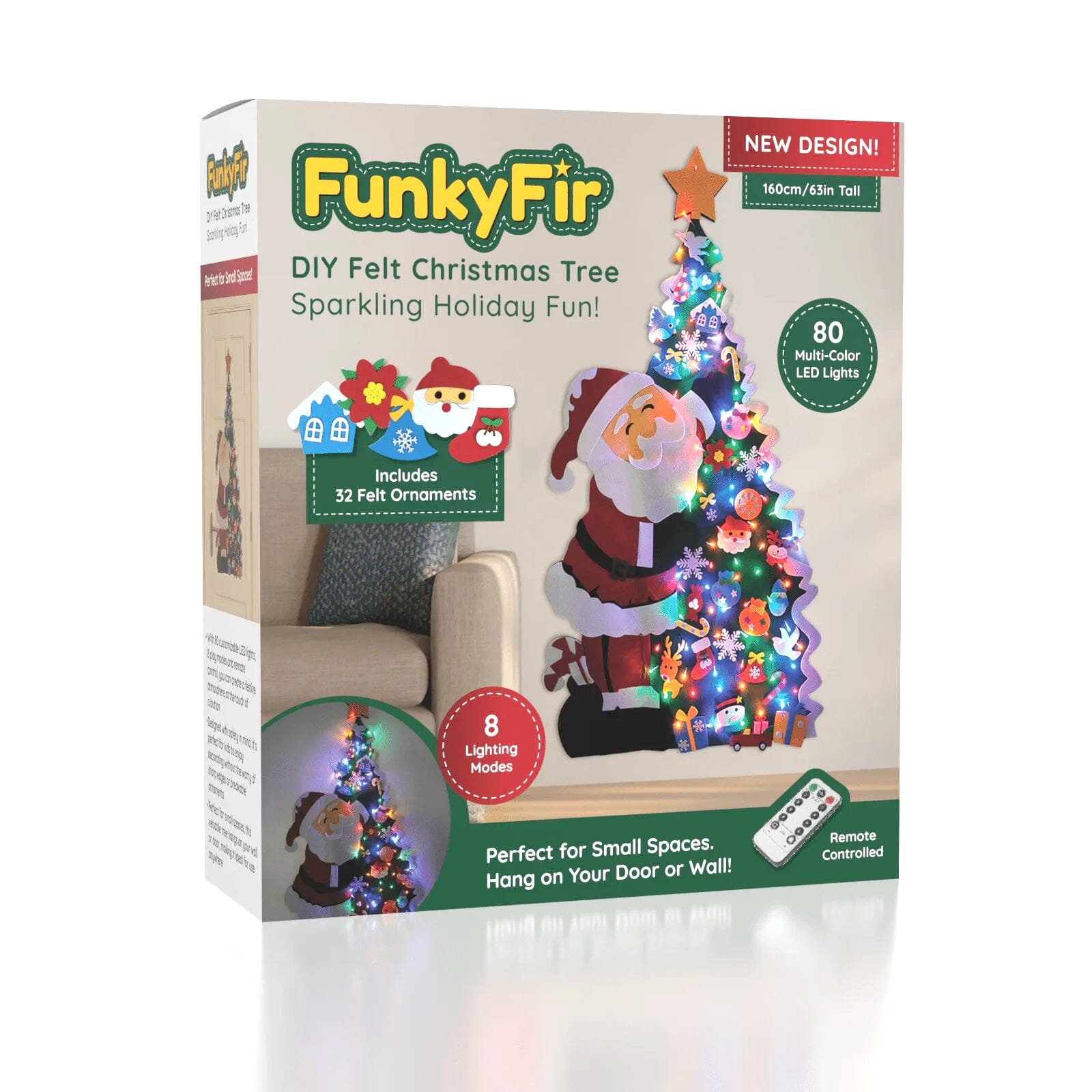 FunkyFir DIY 63" Felt Christmas Tree Wall Hanging w/ LED Lights & Ornaments Simple Exclusive 