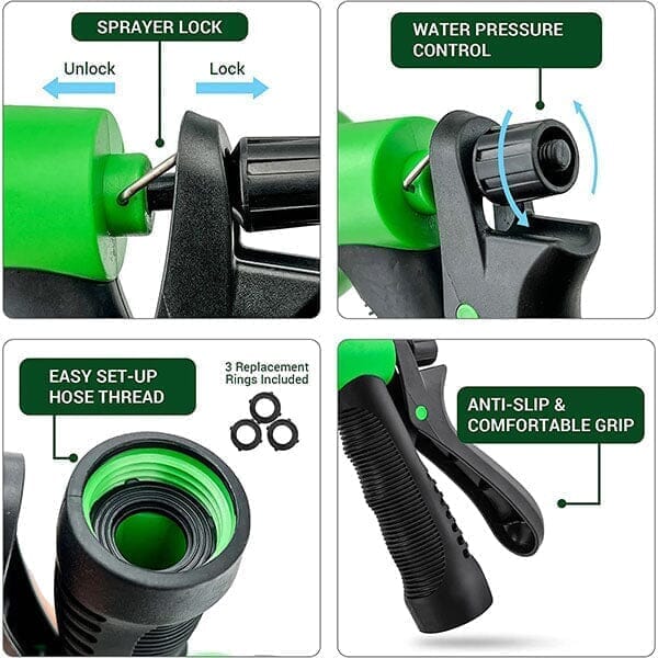 GRO-Hose GREEN | 75ft Expandable Hose With Sprayer Nozzle & Brass Valve Simple Showcase 