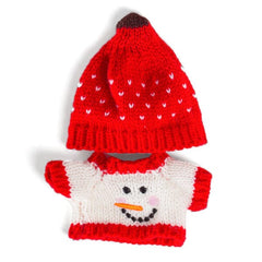 Outfit: Knitted Snowman Sweater & Matching Red Toque for Dolls - Petite Threads Simple Exclusive 