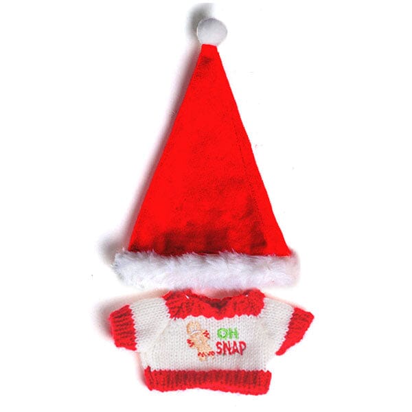 Outfit: Knitted "Oh Snap!" Gingerbread Man Sweater & Santa Hat for Dolls - Petite Threads Simple Exclusive 