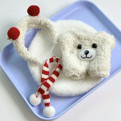 Outfit: Plush Polar Bear Onesie w/ Matching Headband & Scarf for Dolls - Petite Threads Simple Exclusive 