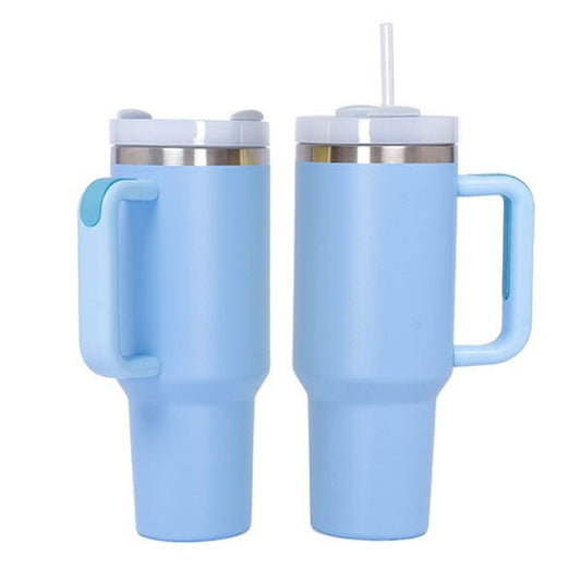 HydriEase 40oz Vacuum Insulated Tumbler Cup With Handle & Straw (1pc) Multiple Colors Simple HydriEase Ocean Blue 