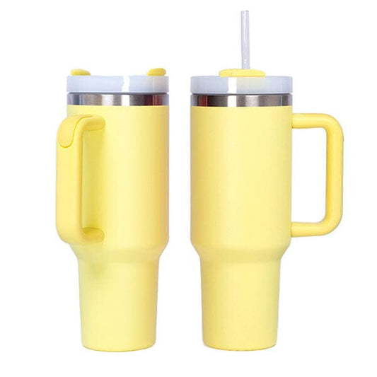HydriEase 40oz Vacuum Insulated Tumbler Cup With Handle & Straw (1pc) Multiple Colors Simple HydriEase Sunshine Yellow 