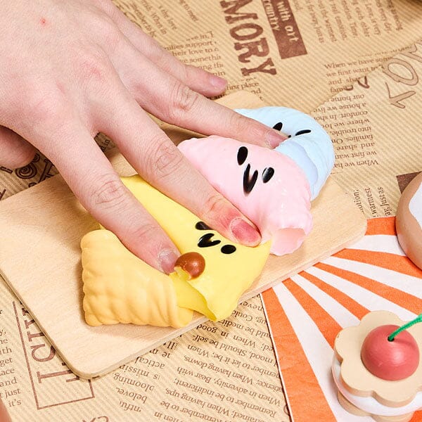 SqueezeSquad Taba Deluxe Premium Silicone Squishy Fidget Toy - Triple Ice Cream Cone Simple Exclusive 