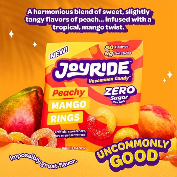 JOYRIDE™ Uncommon Candy™ Sugar-Free Keto Peachy Mango Rings Gummy Candy (50g) Simple Joyride 