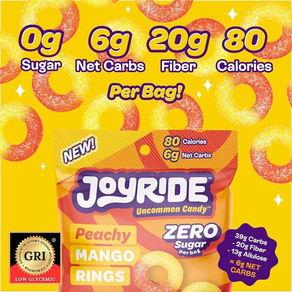 JOYRIDE™ Uncommon Candy™ Sugar-Free Keto Peachy Mango Rings Gummy Candy (50g) Simple Joyride 