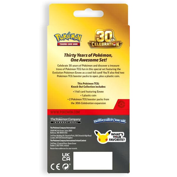 Pokémon TCG: 30th Anniversary Celebration Knock Out Collection (2 Booster Packs + Eevee Foil Card) Simple Pokémon 