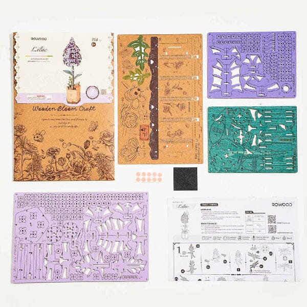 Rowood Lilac Flower Wooden Bloom Craft DIY Kit (154pc) Simple Rolife 