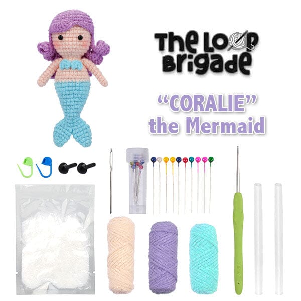 The LOOP Brigade: DIY Crochet Plush Toy Complete Kit For Beginners - Coralie the Mermaid Simple Exclusive 